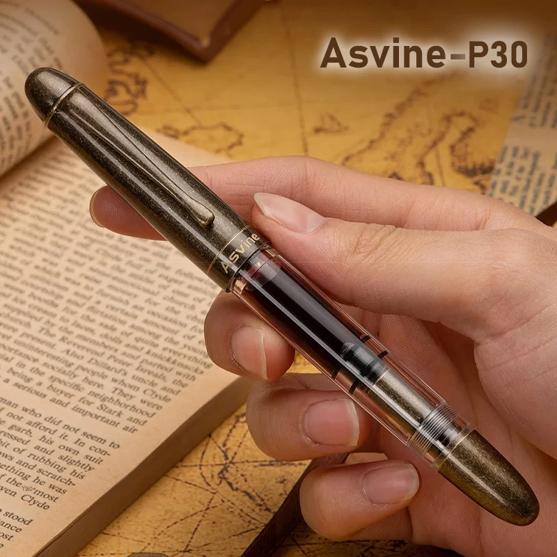 

Asvine P30 Fountain Pen Luxury Piston Brass Writing Pen Torpedo Shape Metal Acrylic EF/F/M Nib Office School Supplies Stationary