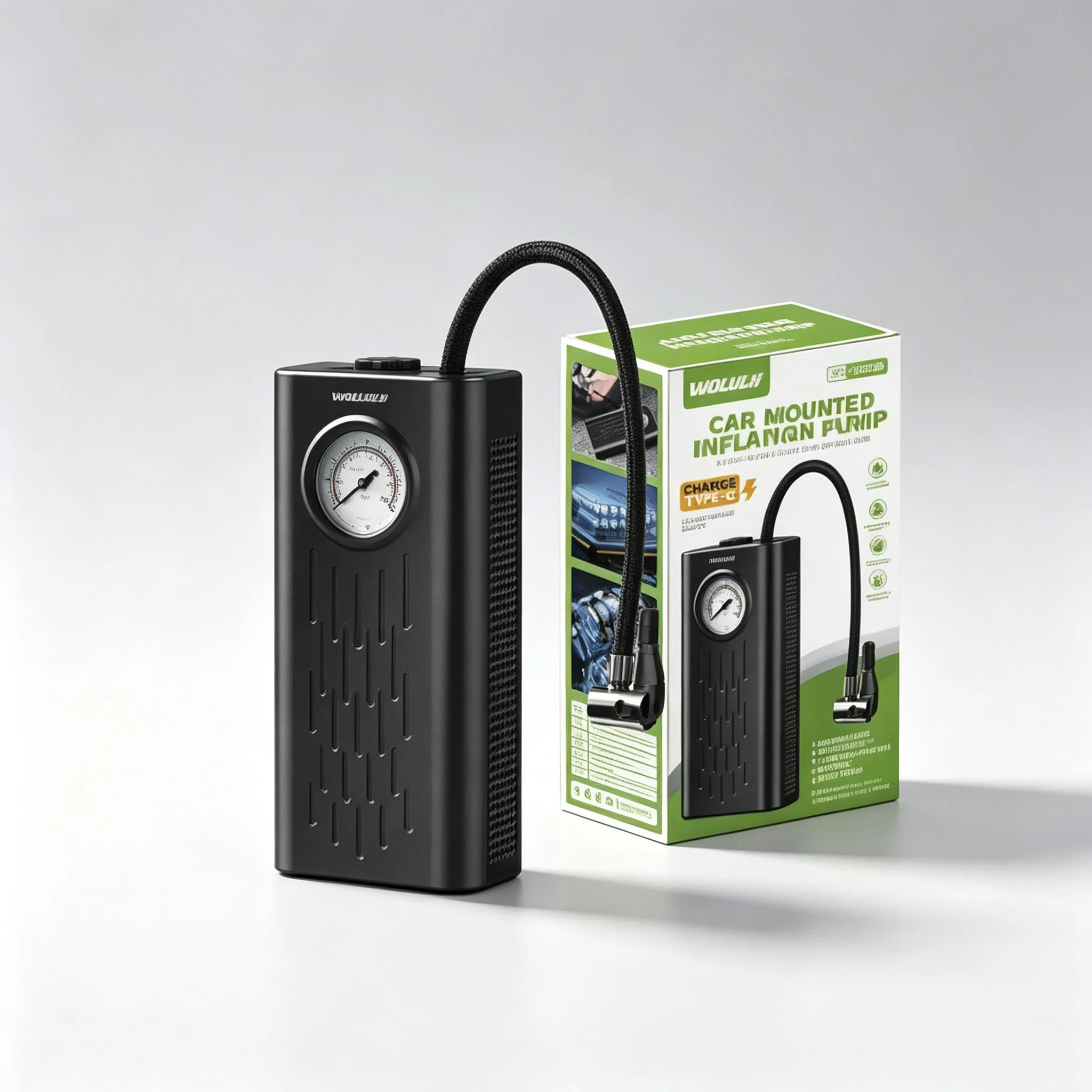 Compressore d'aria portatile per pneumatici auto, pompa ricaricabile USB-C con manometro per auto, bici, palloni