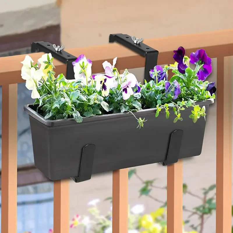 2 Pieces Planter Box Brackets Fits Deck Railing Hanging Brackets Planter Metal Hooks Adjustable for Garden Terraces Wall Decor