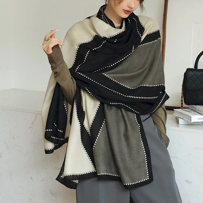 

Scarf Women Luxury Vintage Contrasting Colors Cotton and Linen Female Scarves Korean Style Winter Pashmina Shawl