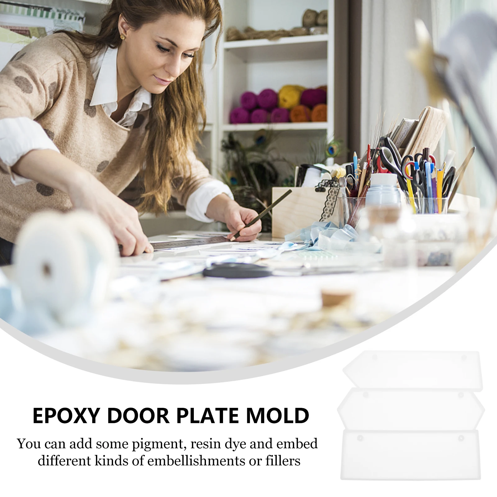 

Listed Mold DIY Pendant Epoxy Door Plate Suite Silicone Hanging Sign Silica Gel Office Molds Craft Accessories