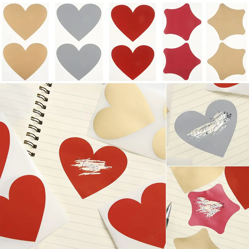 50 Pcs / Set DIY Pentagram Love Heart Shape Scratch Coating Stickers Scratch Card Sticker Multifunctional Labels Self-adhesive