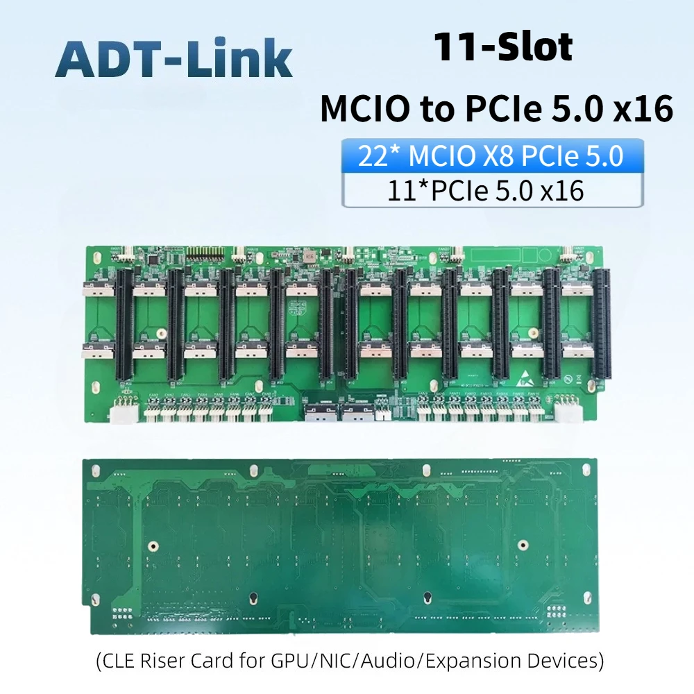 Brand New MCIO To 11* PCI-E 5.0 X16 Adapter Baseplate CPU 8P 10-Card 11-Slot Baseboard 22* MCIO X8 GPU Graphics Card EGPU Server
