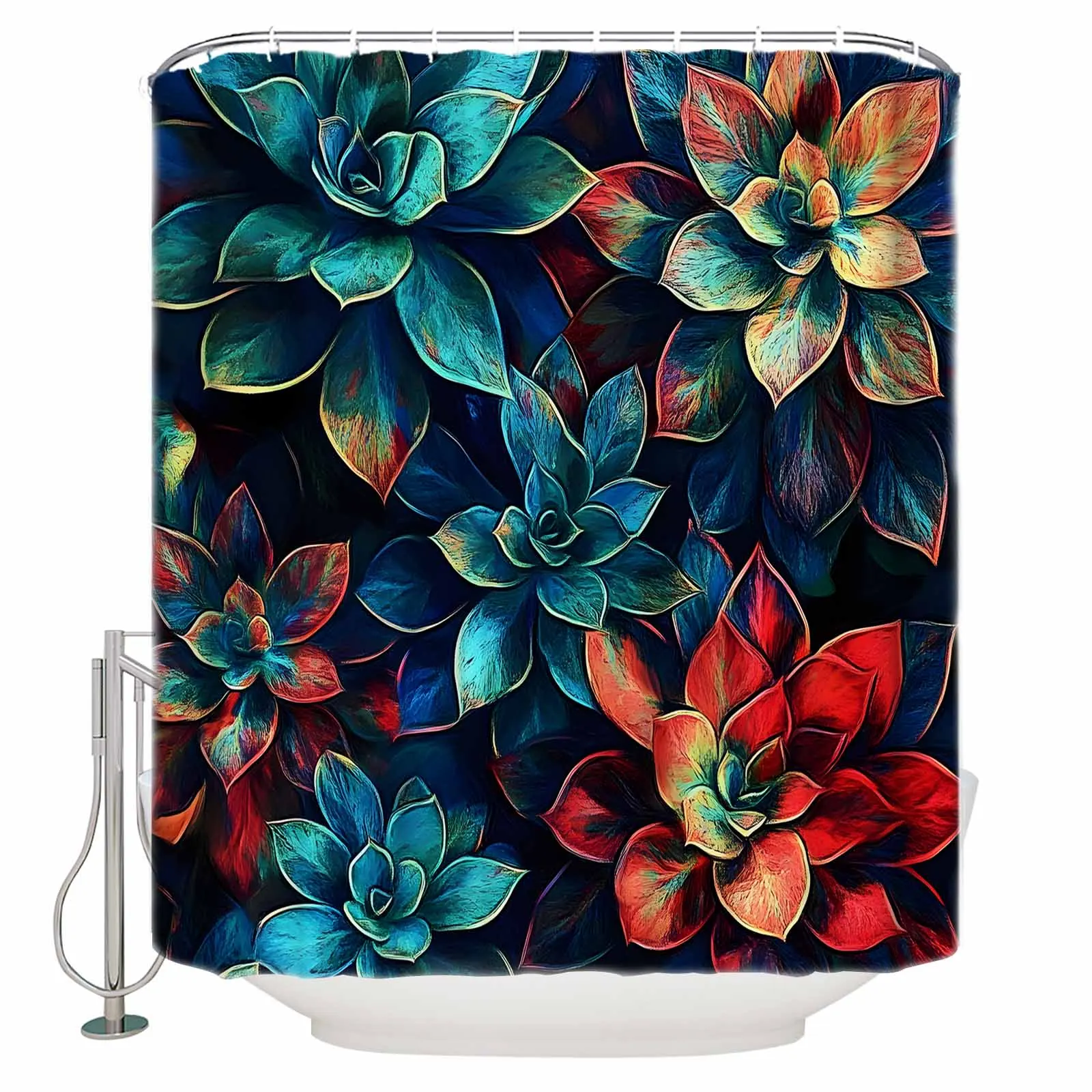 

Blue Nostalgic Succulent Plant Shower Curtains Waterproof Bath Curtains Home Decor Modern Luxury Bathroom Curtain