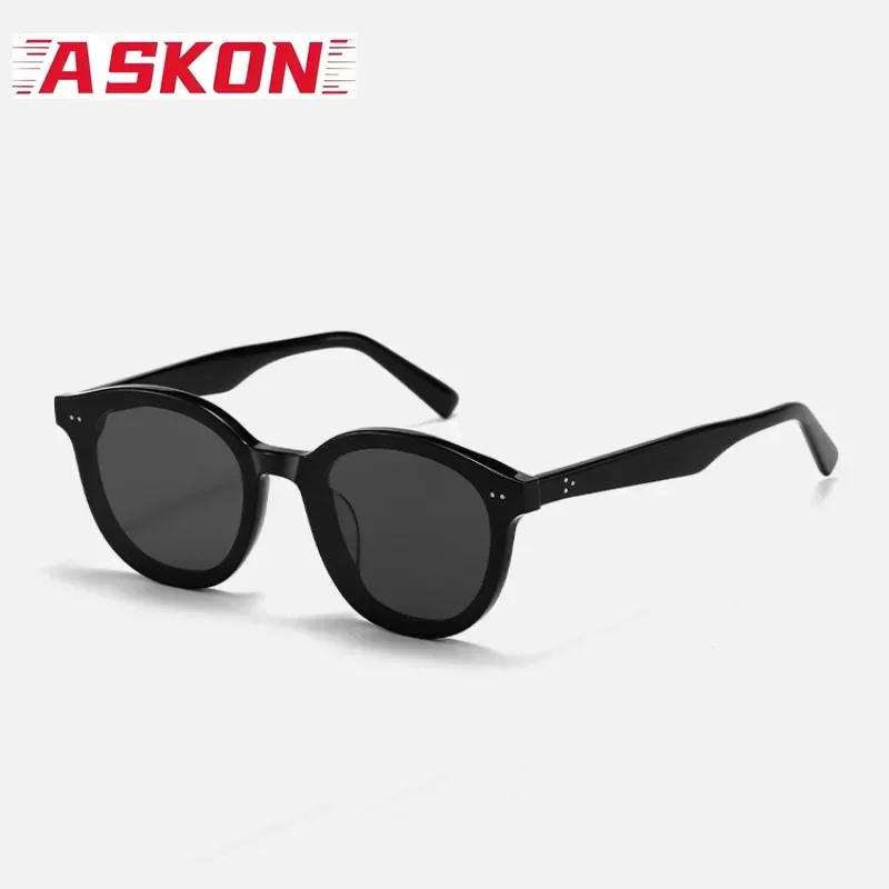 ASKON Big Size Popular Black Sunglasses Man Fashion Acetate Glasses Men Round UV400 Handmade Senior Eyewear Woman Retro Travel