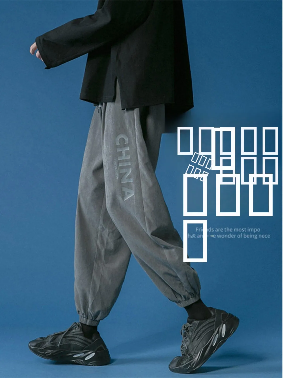 

Мужские повседневные брюки свободного кроя для осени и весны, тонкие, прямые, с декоративными элементами, не требующие глажки, со средней посадкой, длиной 7/8