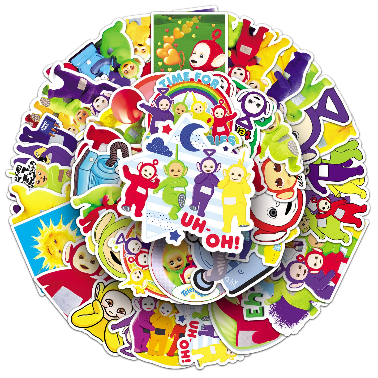 50 Stück Cartoon Anime Niedliche Teletubbies Aufkleber für Gepäck, Laptop, Roller, Handy, Auto