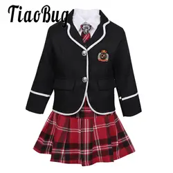 Kids Girls British Japanese coreano School Uniform Anime outfit giacca a maniche lunghe e camicie Tie minigonna Set per 4-14 anni