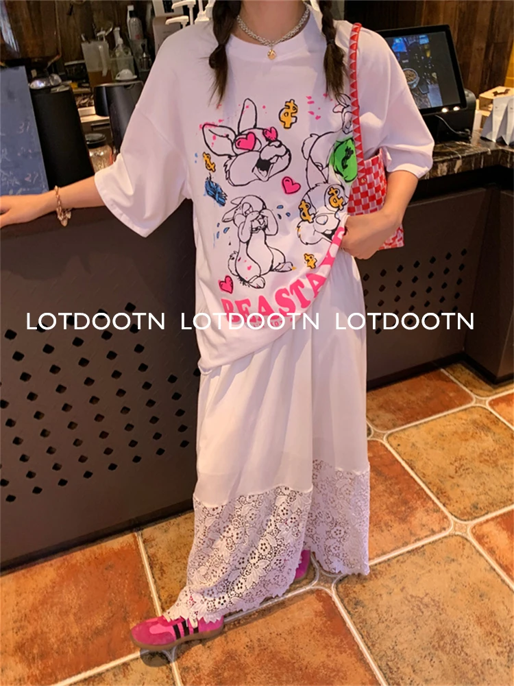 Lotdootn 100% Katoen Y 2K Koreaanse Mode Grafische T-Shirt Grappige Top Korte Mouw Losse Zomer Tops Harajuku Tees Streetwear