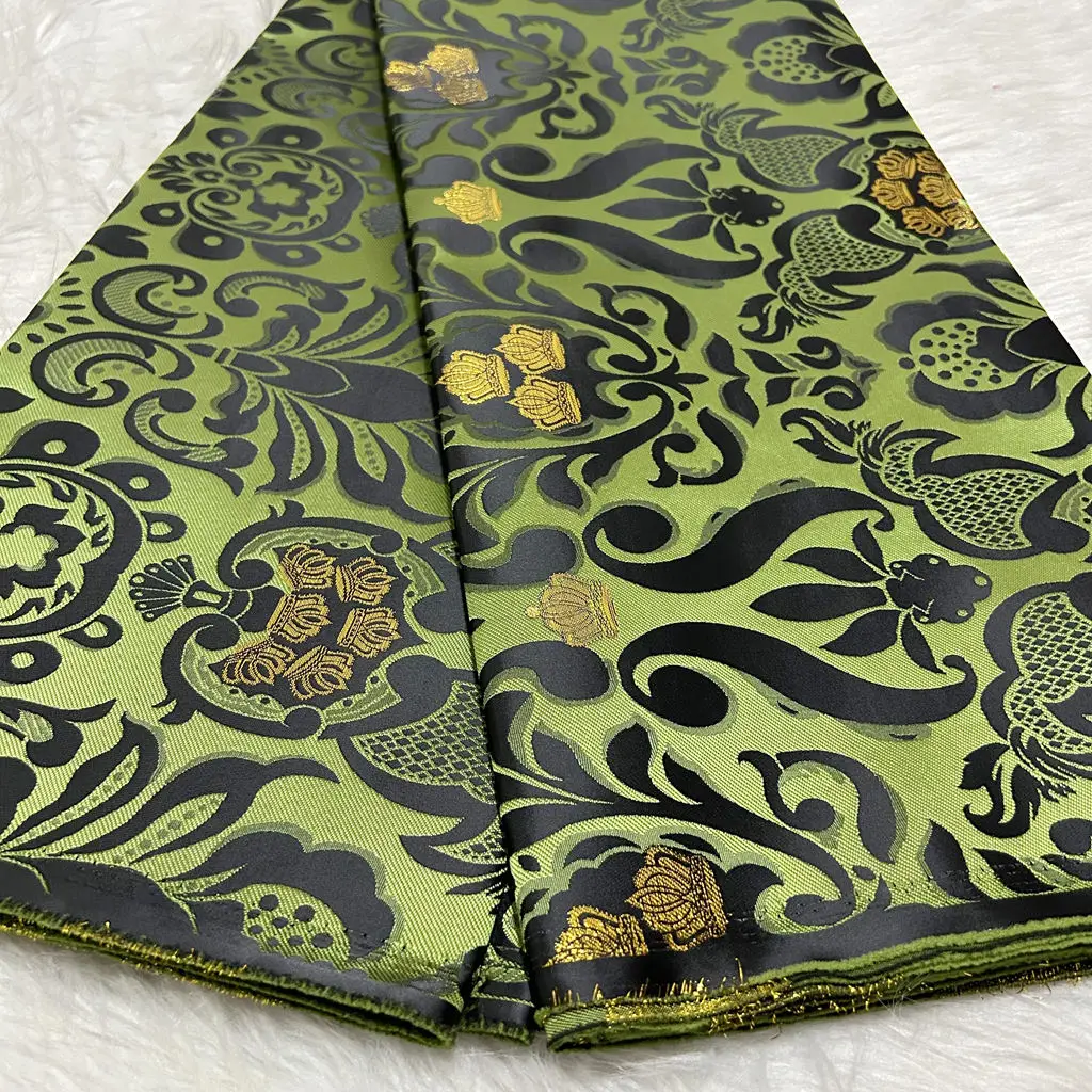 2026 Afrikaanse Luxe Multicolor Damask Stof 5 Yards Hoge Kwaliteit Modieus Bruiloft Feest Hoofddoek Hoed Outfits