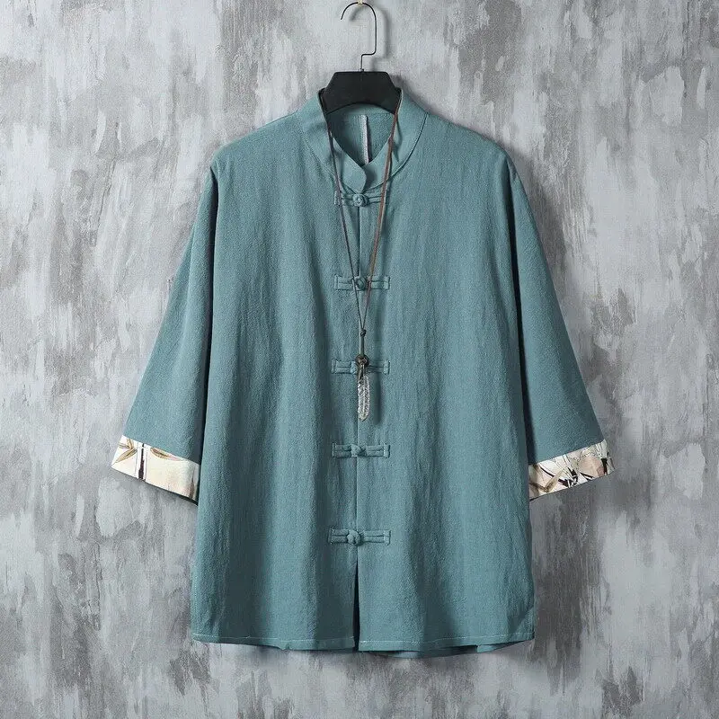 

2026 весна, новый стиль, высококачественная мужская рубашка на хлопковой подкладке, осенняя однотонная рубашка в китайском стиле с длинными рукавами, мужской топ