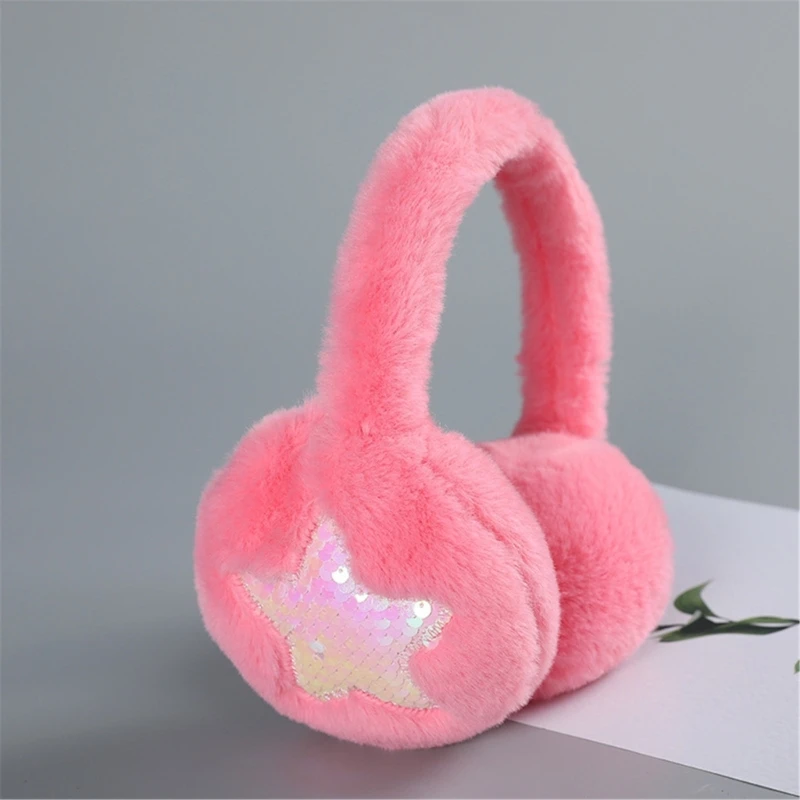 

Foldable Winter Earmuffs Warm Ear Covers for Women Teens Girl Sequins Star Furry Plush Ear Protectors Outdoor Sport Gear