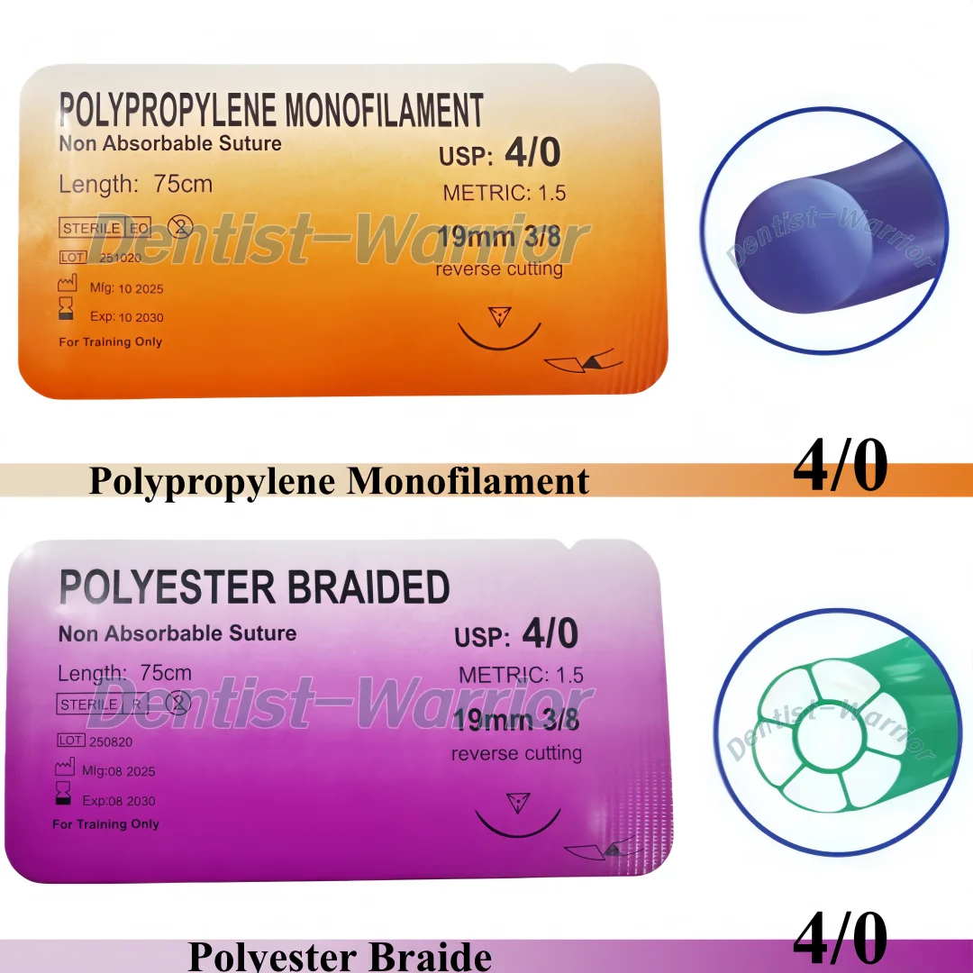 New Dental Practice Suture 4/0 Threads Reverse Needle Surgical Study Polypropylene Monfilament/Polyester Braided Suture