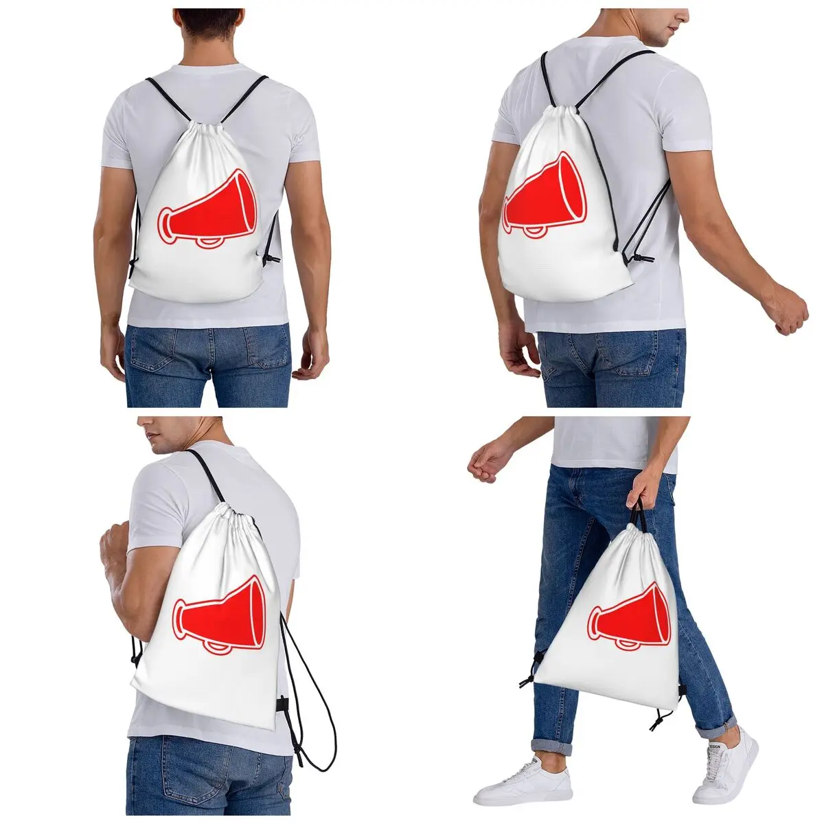 Red Cheerleader Megaphone Backpacks Fashion Drawstring Bundle Pocket Sports Bag Book Bags for Man Woman Students