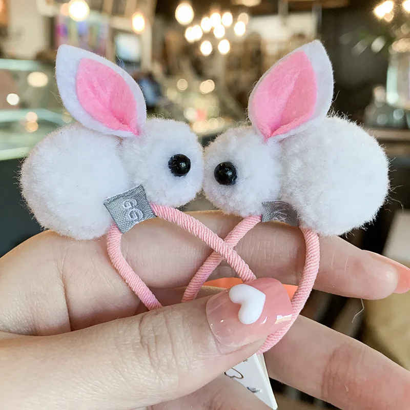 2PCS New Plush Rabbit Cute Princess Headwear Kids Elastic Hair Bands Children Ropes Girls Accessories Baby Headdress