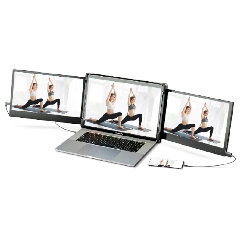 

12 Inch Triple Portable Monitor Laptop Extender Dsipaly FHD 1080P Foldable Dual IPS Screen With Mini HDMI USB-C