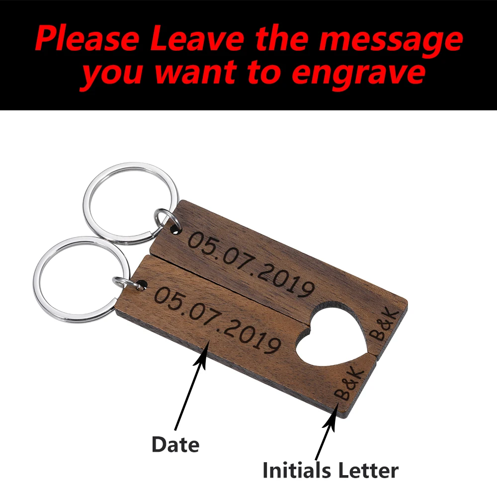 Paired Keychains Wooden Couple Keychain Customizable Special Date Letter Wood Engraved Keyring Personalized Lover Memorial Gifts