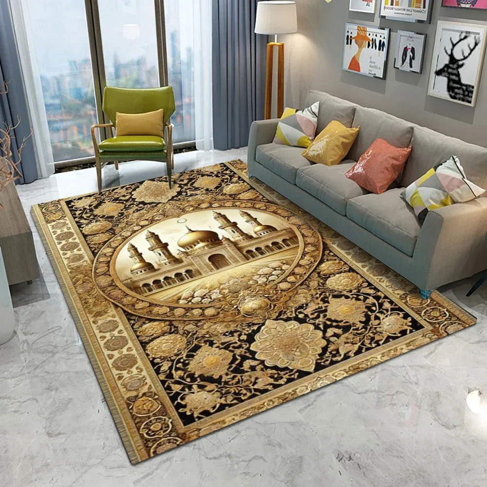 HD-European Castle Area Rug – Classic Palace Design Non-Slip Carpet, for Living Room Bedroom Study Decor