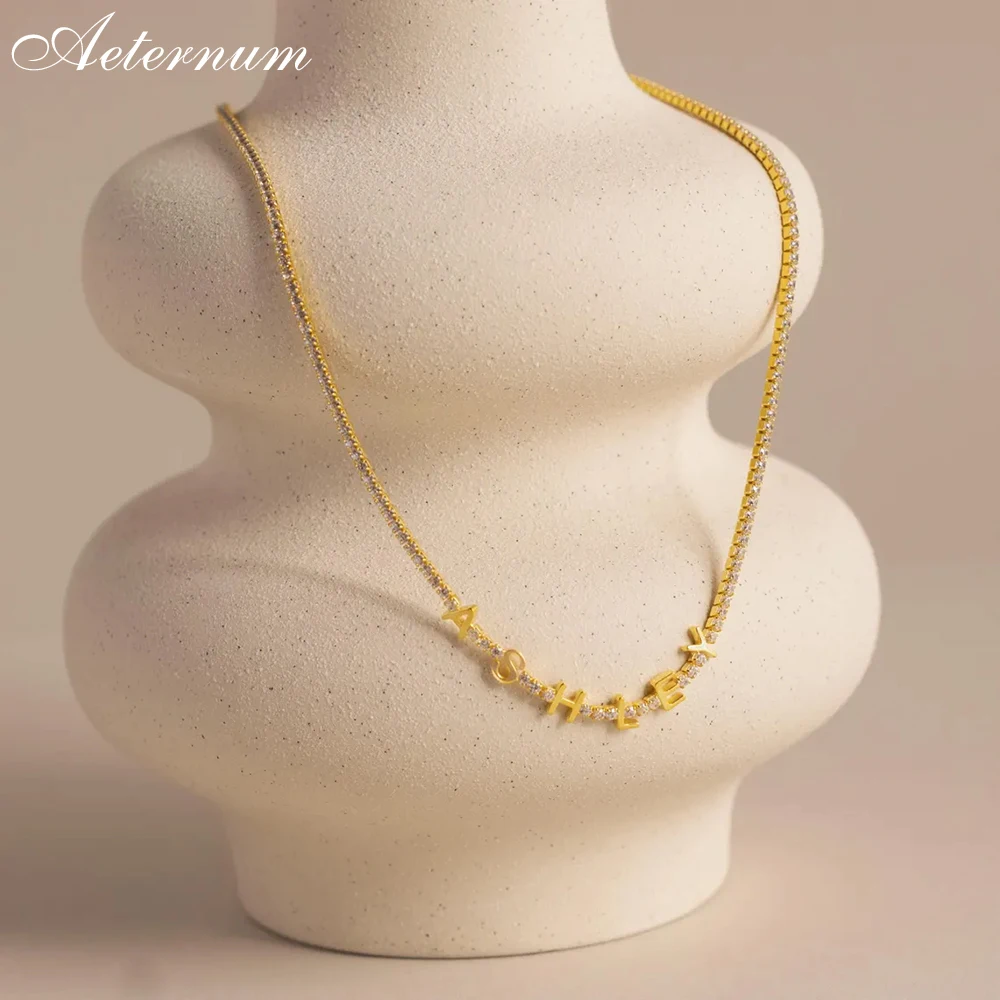 Aeternum اسم مخصص قلادة الماس شخصية الفولاذ المقاوم للصدأ زركونيا المختنق مجوهرات أنيقة للسيدات هدية عيد الحب