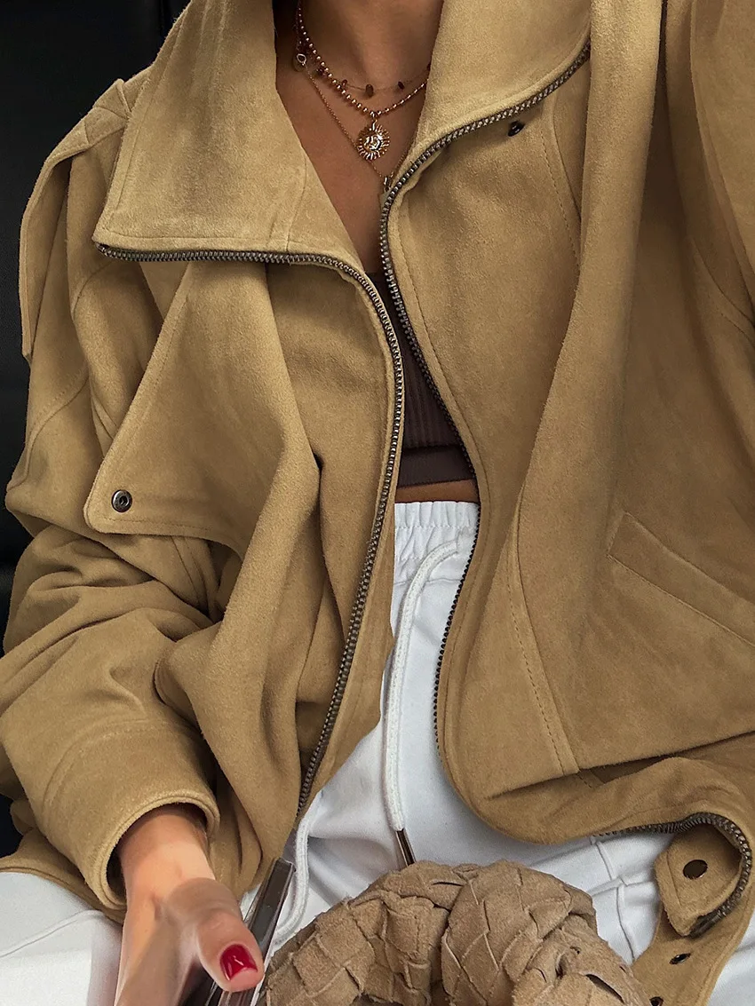 2025秋冬新作 欧風シープスキンレザージャケット - おしゃれなルーズシープスキンレザーレディースコート - ジッパー付き