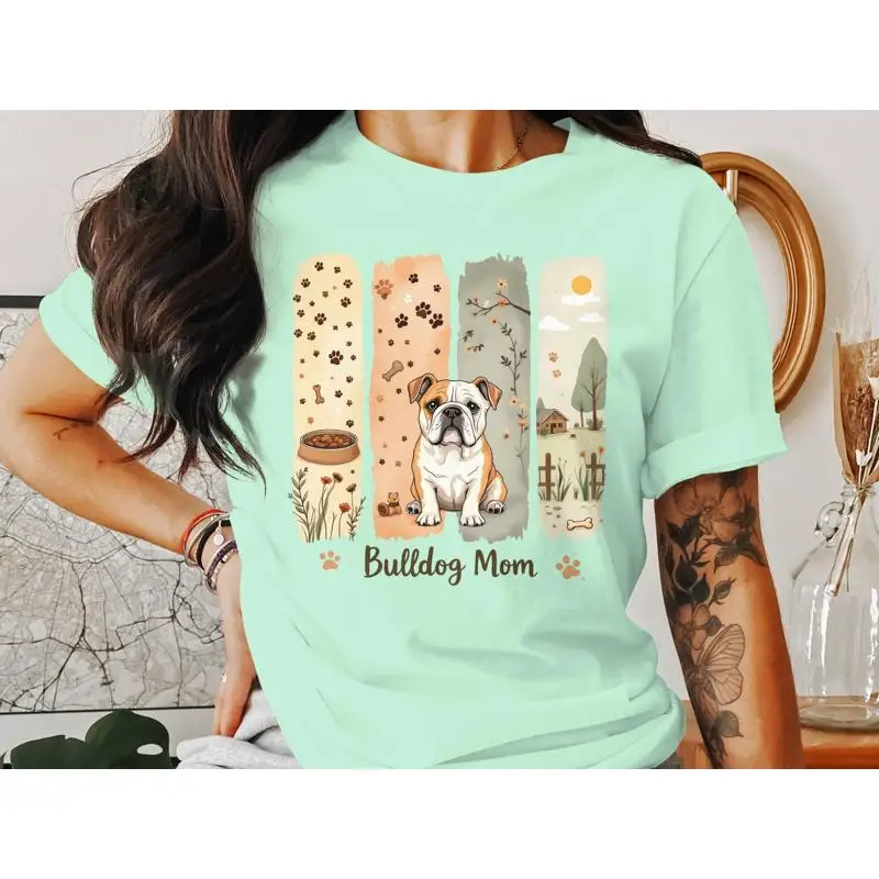 

Bulldog Mom T shirt Brushstroke Style Design Retro SweaT for Mothers Day Floral