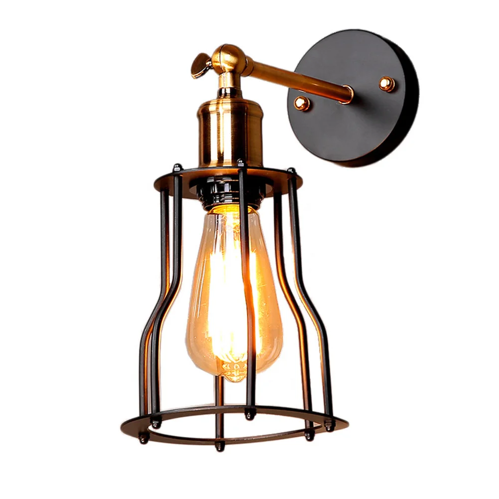 

Retro Wall Lamp Black Metal Cage Sconce Industrial Style Decor Living Room Bedroom Hallway Garden Fence Courtyard Driveway Wire