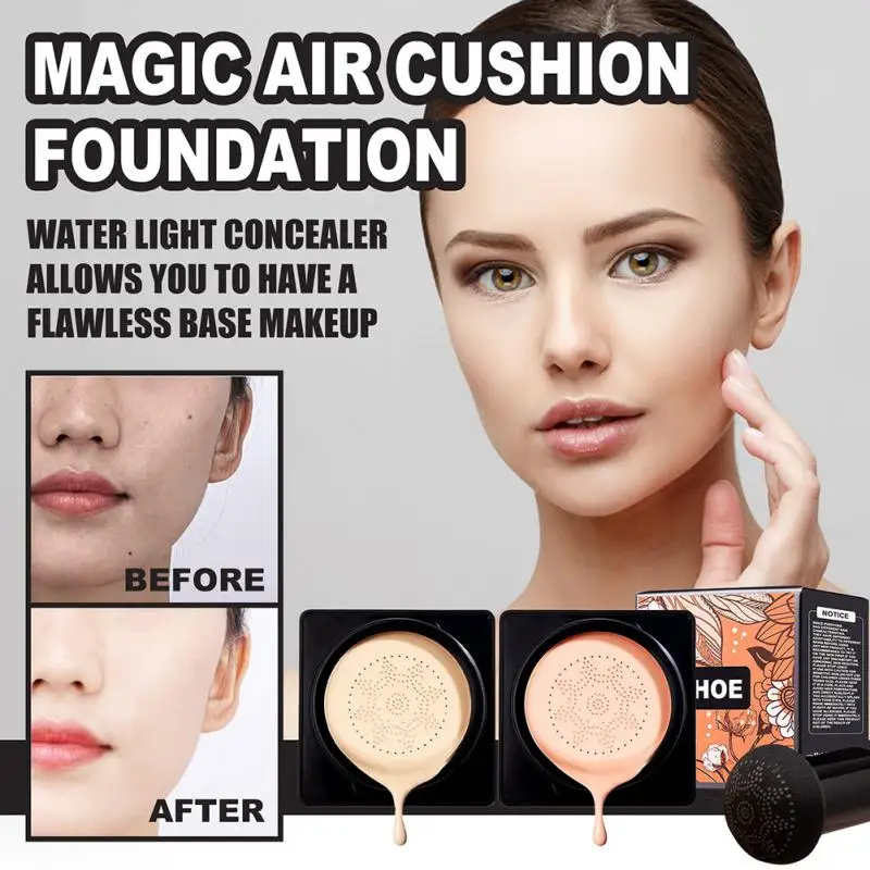 EELHOE Air Cushion CC Cream Mushroom Head Makeup Concealer Foundation BB Cream Covers Facial Blemishes Waterproof Anti Sweat