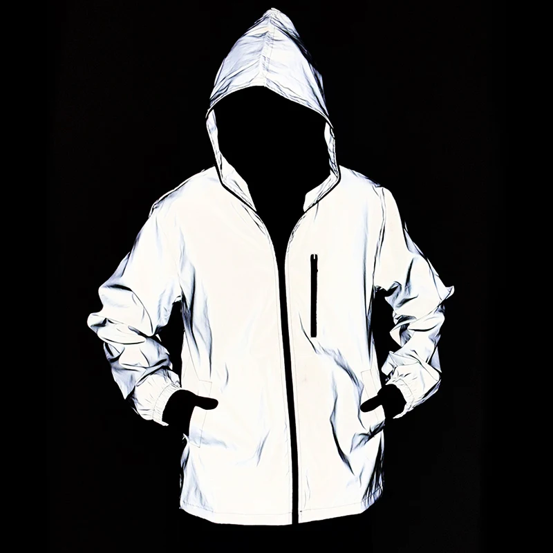 Night Lighting Reflective Jacket Men's Fashion Hooded Jacket Spring Autumn Outdoor Windproof Running Riding Hiking Overcoat
