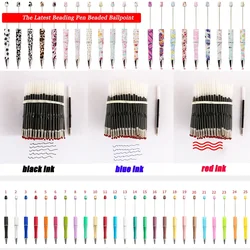 200-1000pcs Beaded Ballpoint Pen Ink Refills Bead Pen Refill Black/Blue Ink Plastic Beadable Writing Pen School Office Supplies