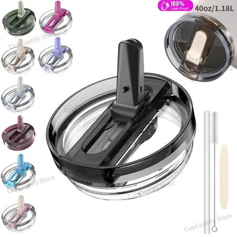 40oz Flip Straw Lid for Stanley Quencher H2.0 Tumbler Leak Proof Lid Comes with a straw and cleaning kit