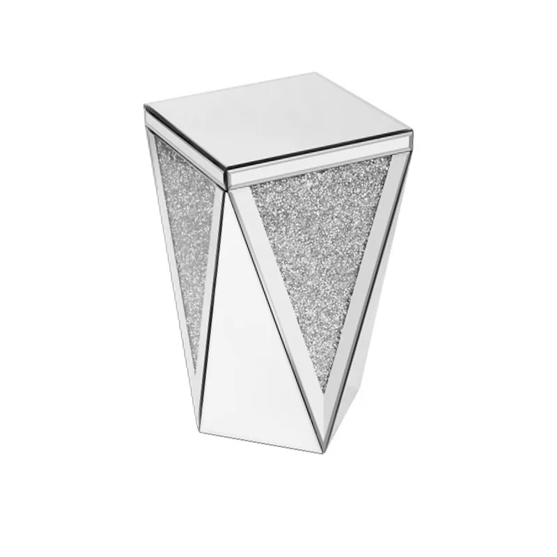 13.8'' Silver Square Mirrored End Table, Modern Side Table with Crushed Diamond for Living Room, No Assembly Required