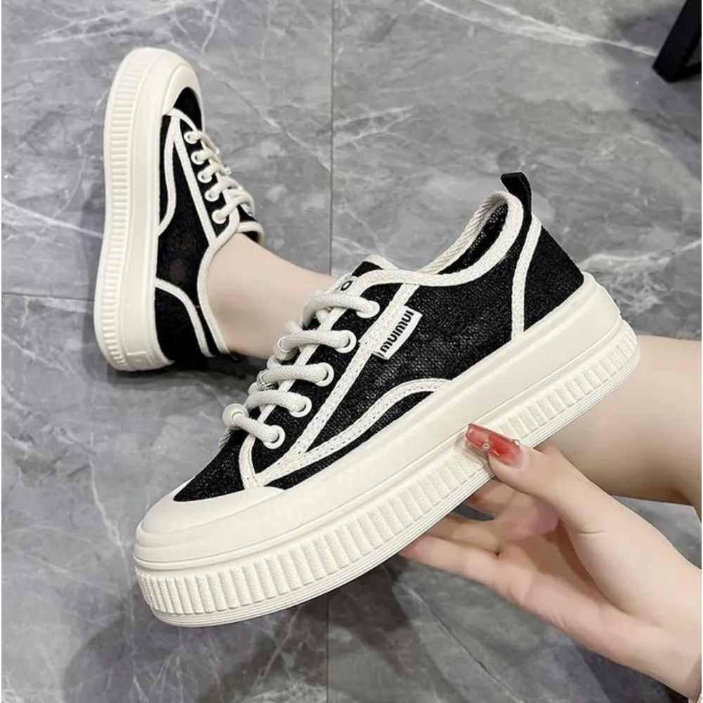 Women Vulcanized Shoes Spring New Style Fashionable Breathable Thick Sole Versatile Comfortable Casual Sports Shoes