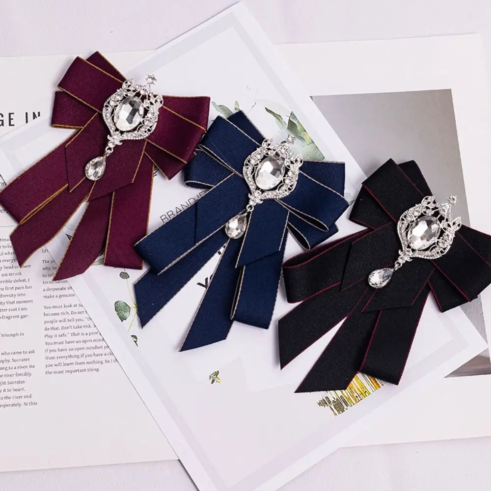 Fashion Ribbon Ribbon Bowtie Crystal Rhinestone Ribbon Bow Brooch Handmade Fabric Cloth Art Neck Tie For Men and Women