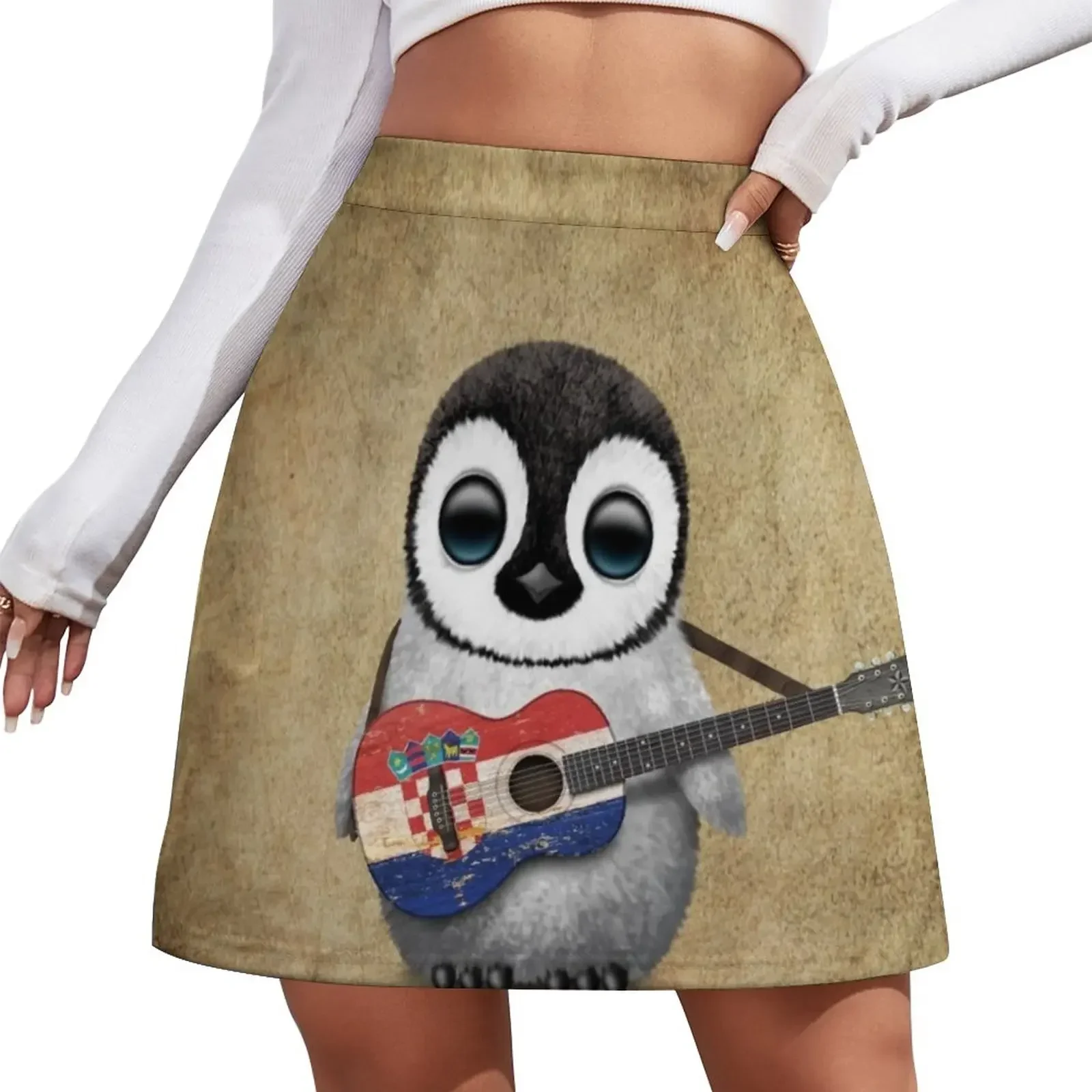 

Baby Penguin Playing Croatian Flag Guitar Mini Skirt Clothing japanese kawaii clothes