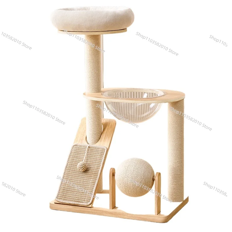 Solid Wood Space Capsule Cat Tree, Vertical Scratch-Resistant Pet Supplies for Home, Small Footprint Design