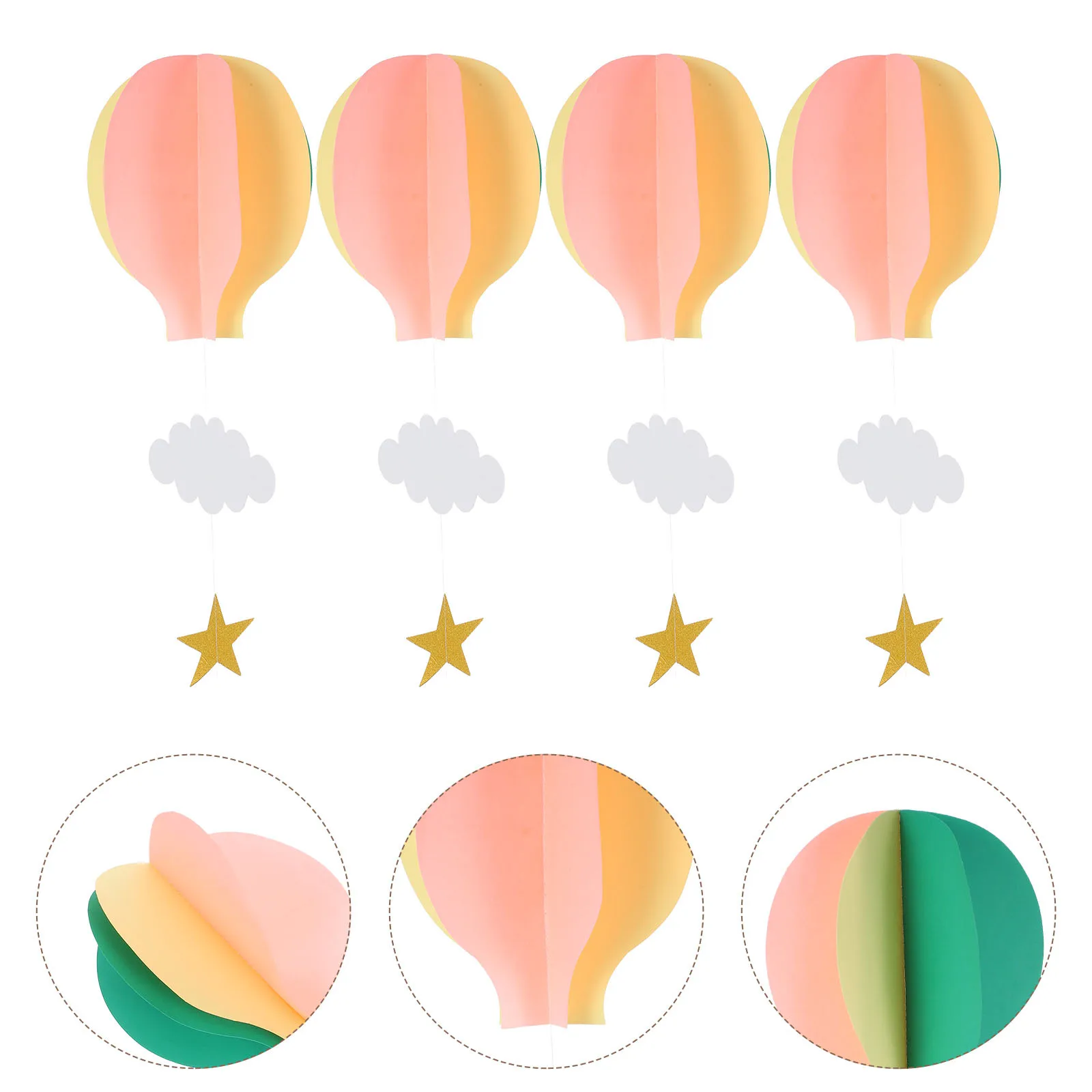 

4pcs Hot Air Balloon 3D Paper Hanging Decorations Lightweight Colorful Balloon Cloud Shapes Classroom Nursery Birthday