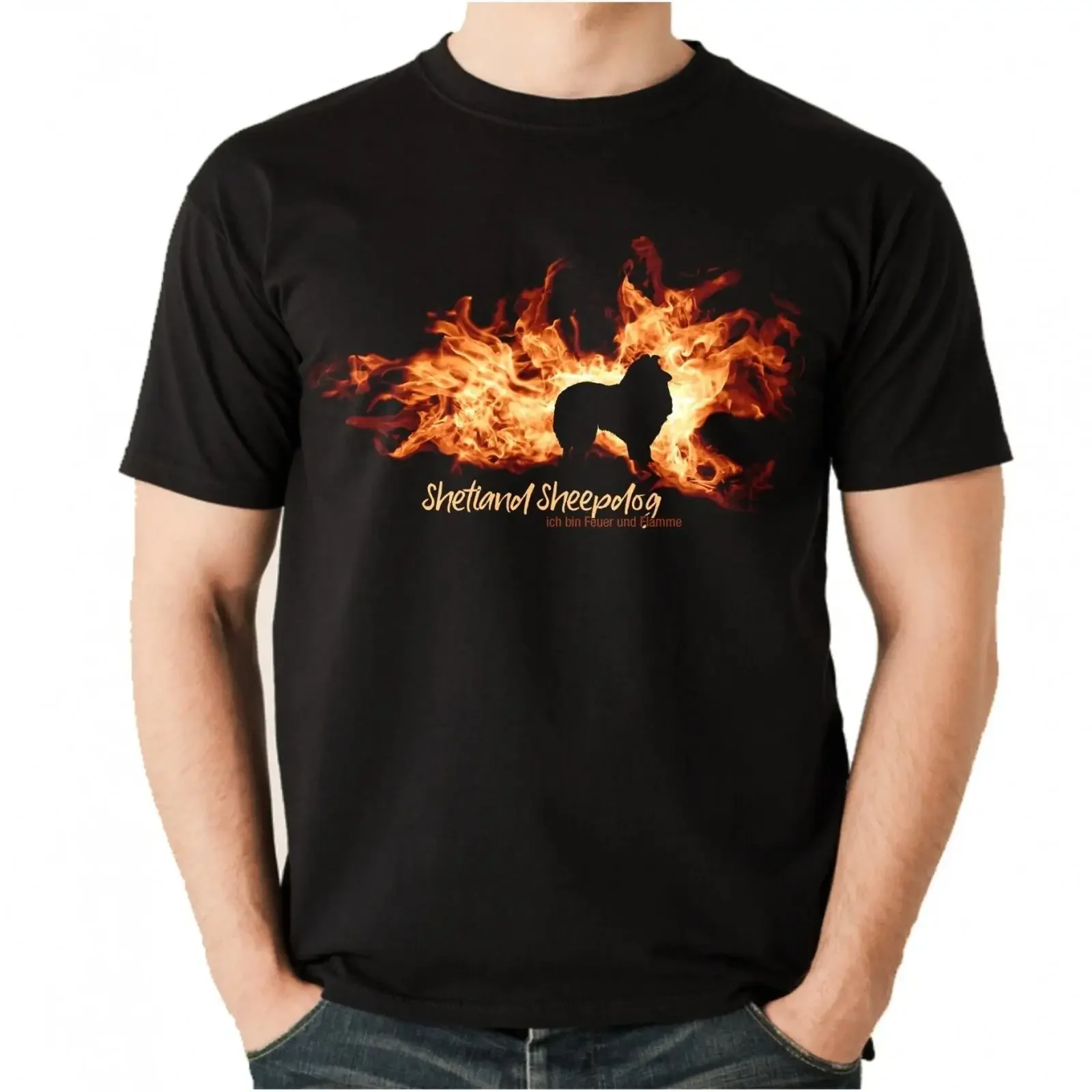 T Shirt SHETLAND SHEEPDOG FEUER UND FLAMME by Siviwonder Hundemotiv vintage Washed designer clothes fashion Soft Comfortable