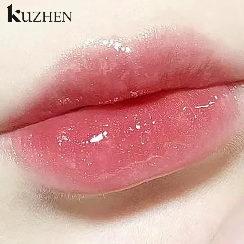 Brillo de labios transparente de diamante fino azul, esmalte de labios seductor nacarado, labios brillantes, maquillaje de bálsamo de aceite de labios de gelatina resistente al agua de larga duración