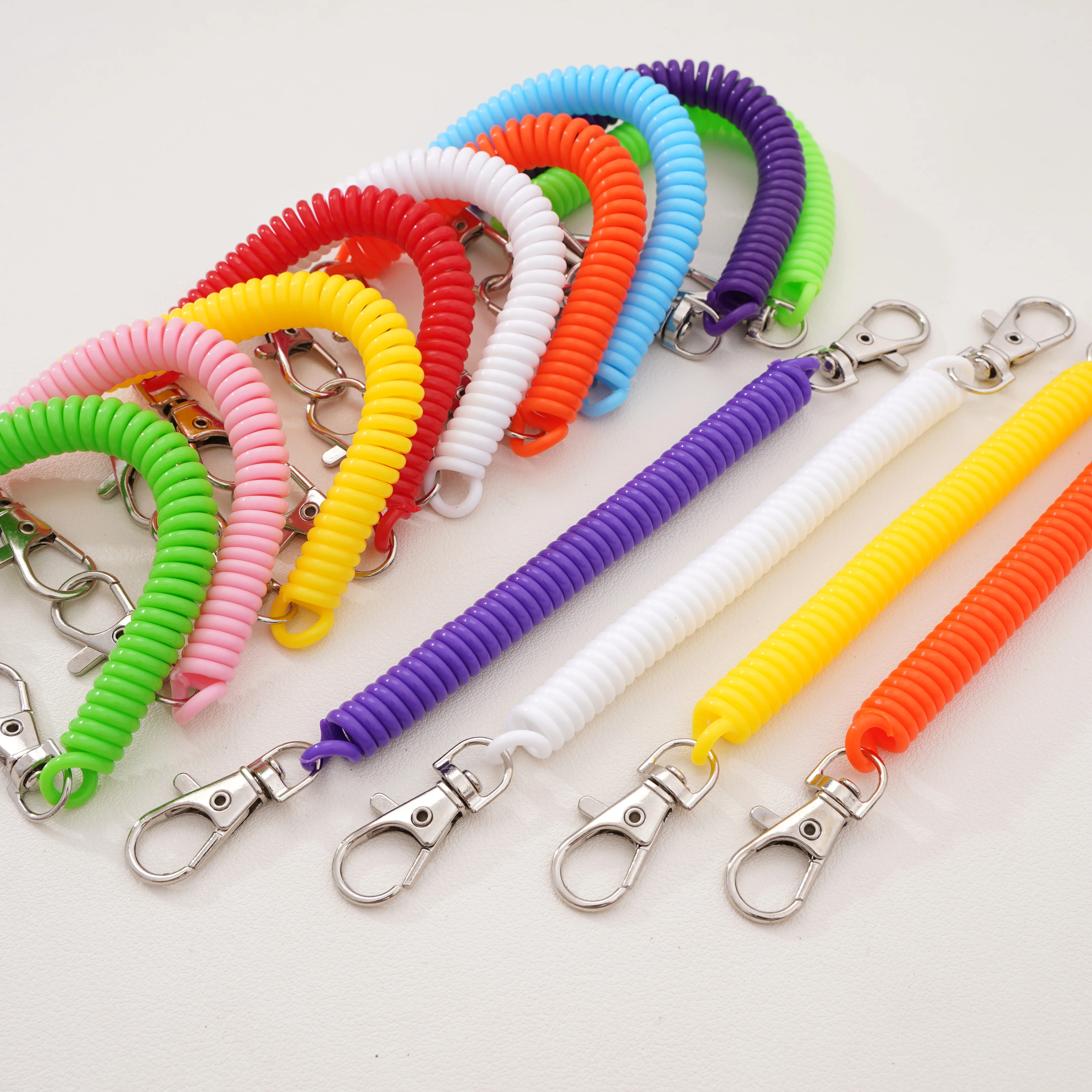 1pc Multi Color Plastic Spring Cord Keychain Double Lobster Clasp Elastic Telescopic Keyring Anti Lost Car Key Chain Accessories