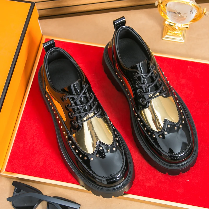

Men Color Blocked Derby Shoes with PU Thick Sole Ultra Light Comfortable Fashionable Banquet Business Casual Men Shoes