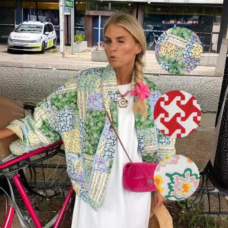 

Autumn Winter Fashion Print Women's Jacket Lapels Loose Long Sleeve Pocket Cardigan Autumn Winter Casual Thick Women Clothing