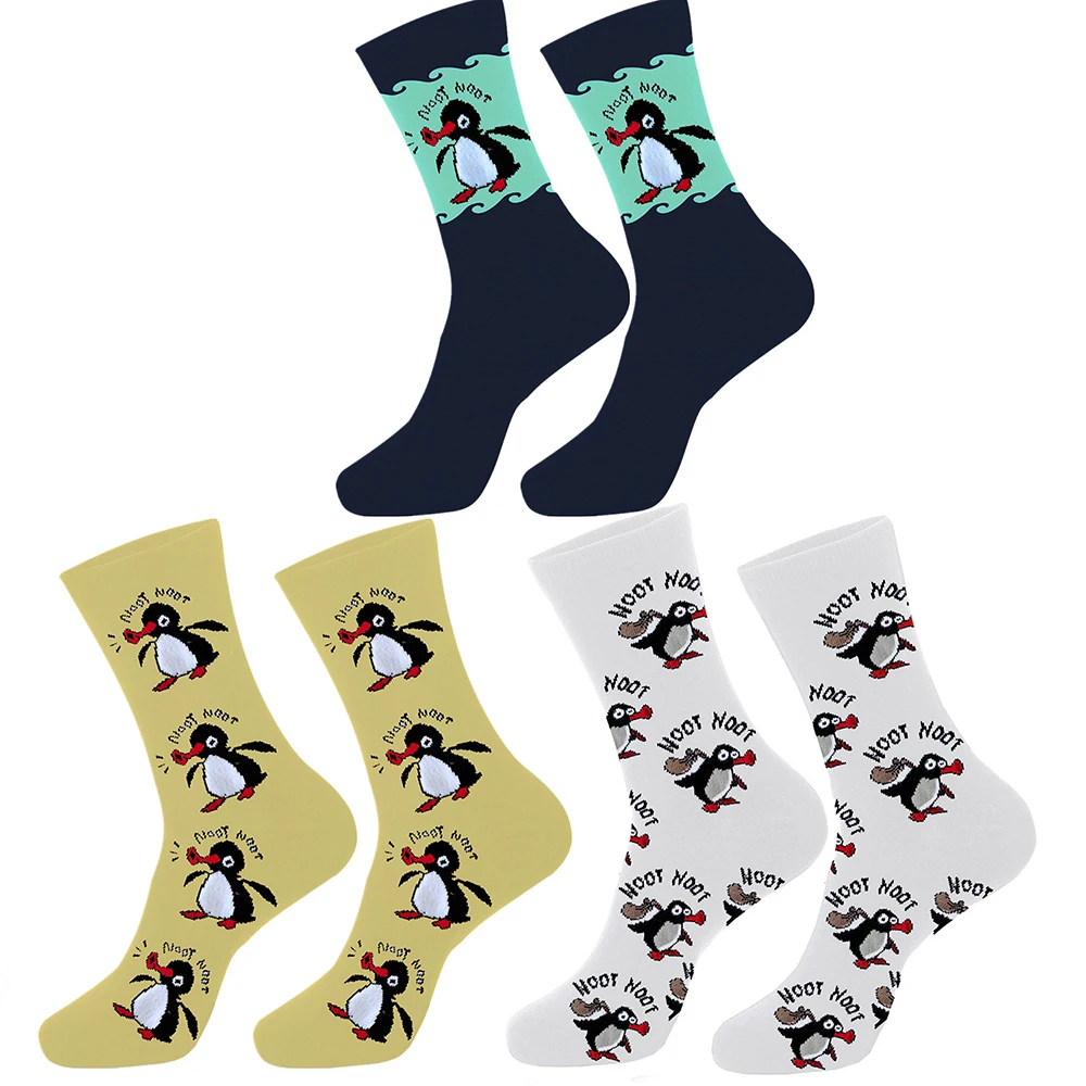 Penguin Cotton Happy Socks Unisex Women Trend Funny Cartoon Printed Middle Tube Socks Design Novelty Skateboard Men Socks Gifts