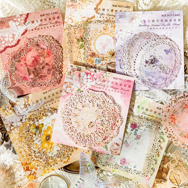 10-Blatt-Papier aus Vintage-Hohlblumen-Fenstermaterial, dekoratives Papier für Heimwerkerarbeiten, Tagebücher, Sammelalben