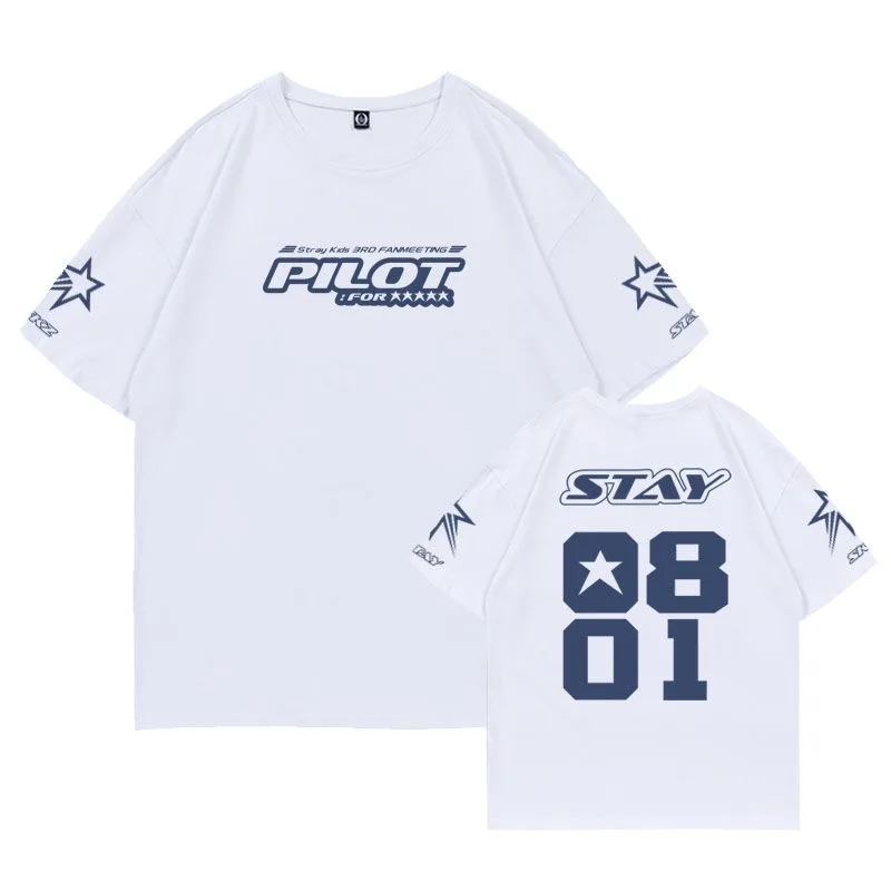 3RD FM Pilot For 5 Star T-shirt Kpop Stray Same T Shirt Women Men Cotton V-neck Tops Kids Fans Short Sleeve Tee Sweatpants Suit