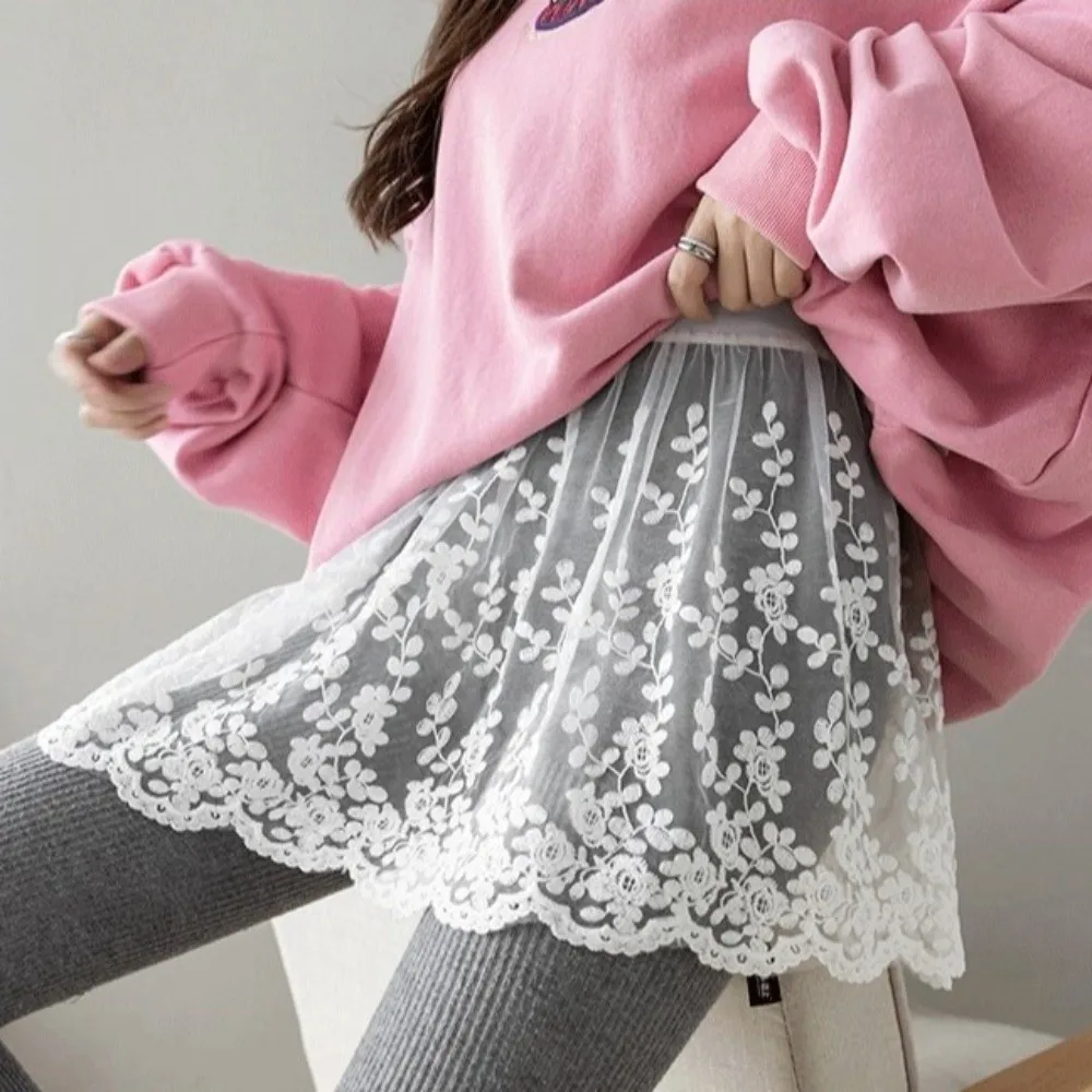 High Waist Lace Underskirt Slips Sweet Transparent Mesh Underskirt Slips Dress Short Embroidery Flower Lining Petticoat Women
