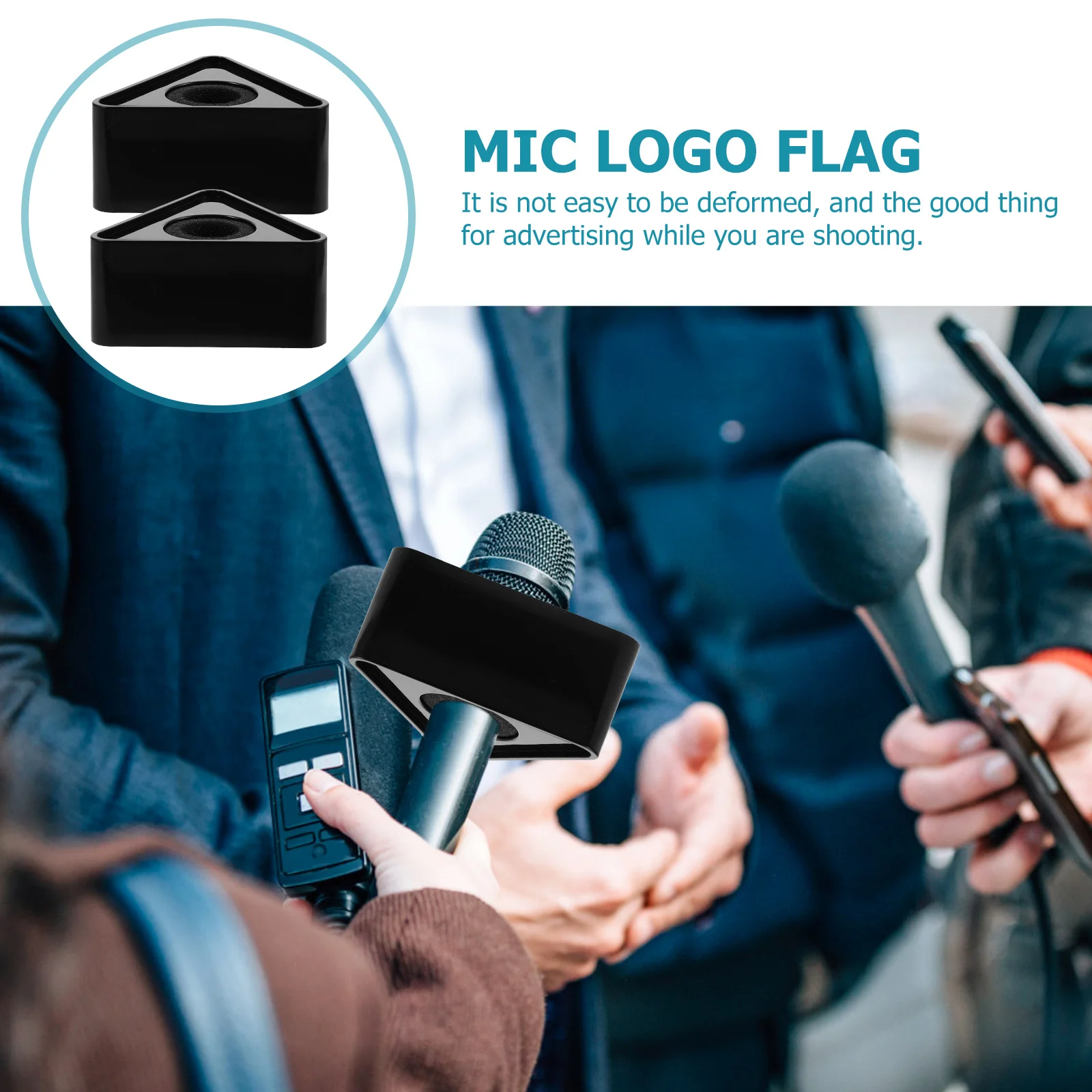 2pcs Portable Abs Injection Molded Triangle Interview Mic Logo Flag Station Black For Professional Microphone Use Suitable Dj