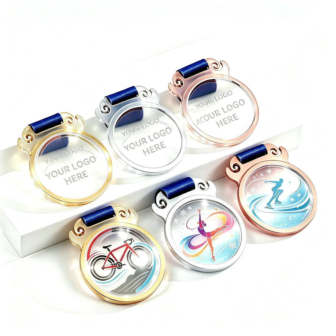 Custom Medal UV Printing Transparent Acrylic Sports Medallion Cycling Figure Skating Gymnastics Champion Metal Souvenir Gift