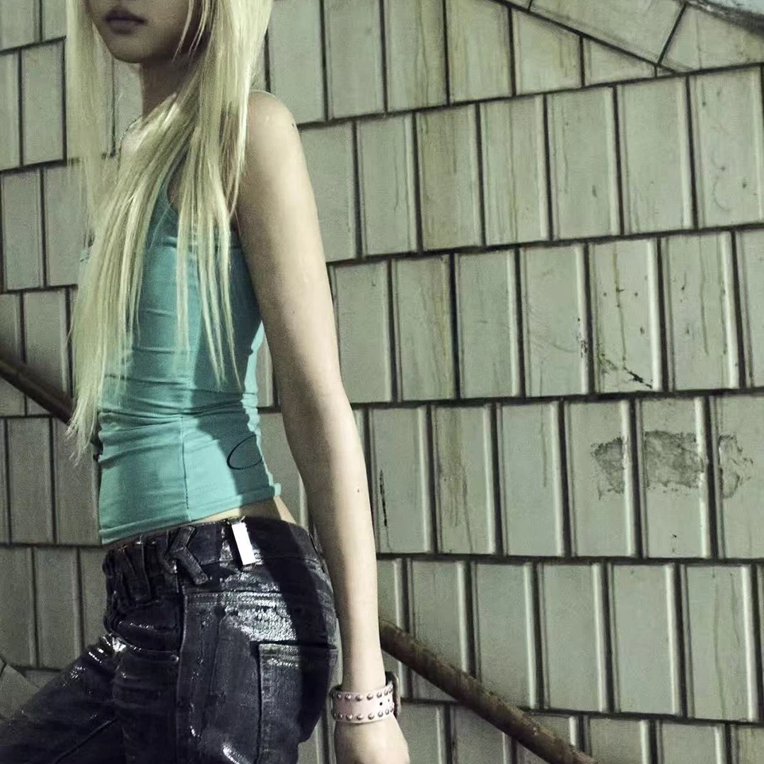 Women's Y2K Double-Layer Lace Vest Slim Fit Sleeveless Top with Shoulder Straps Street Style