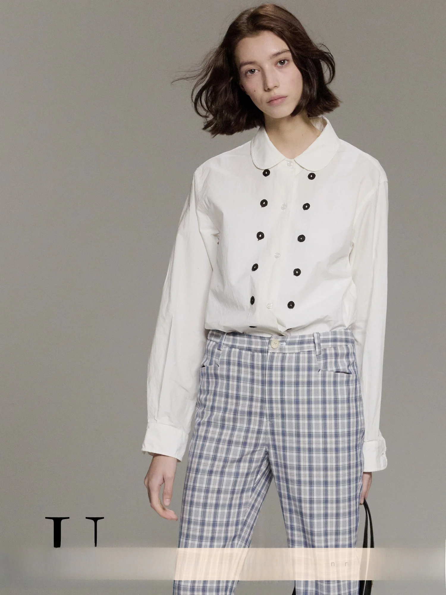 

UNRETRO Vintage Doll Collar Long Sve Embroidered oulder irt Women's Layering irt Comfortable Cotton Busin Sle