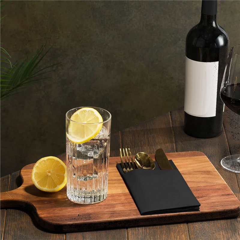 ABIT 300PCS Disposable Dinner Napkins With Built-In Flatware Pocket,Prefolded Cloth Like Paper Napkins Black